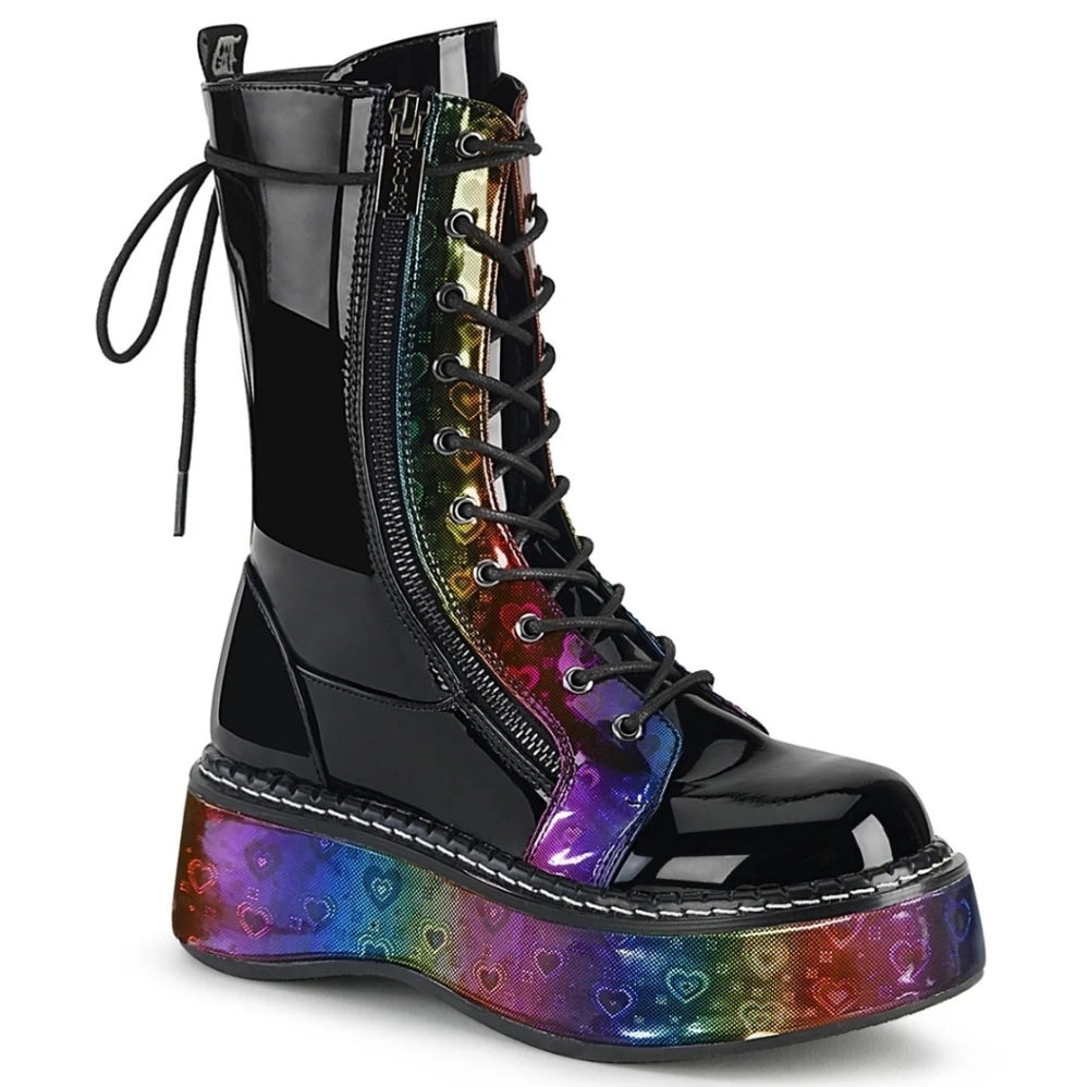 demonia emily 350 rainbow holographic platform boots